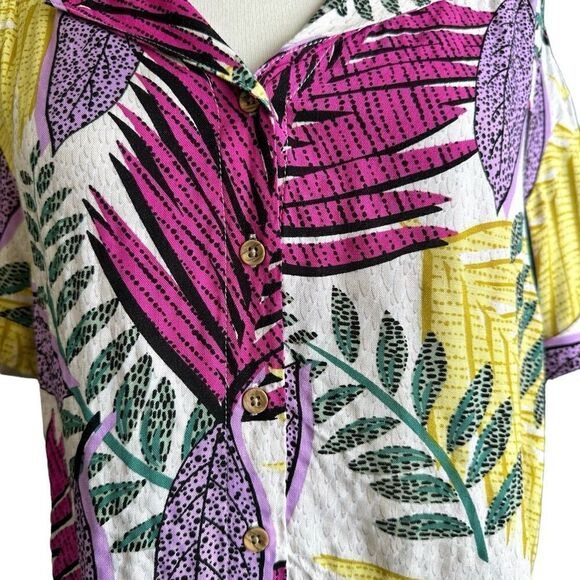 NWT Jane & Delancey Tropical Palm Leaf Print Multicolor Short-sleeve Button Down - Picture 3 of 10